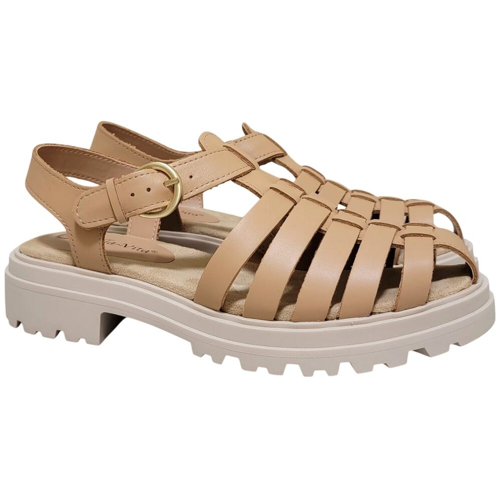 Bella Vita Sinclaire Lug Sole Fisherman Sandal Size US 8.5WW Natural Leather